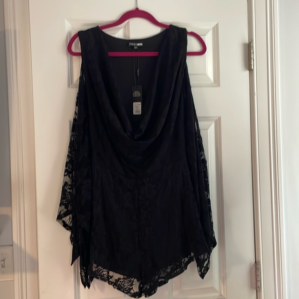 Black lace one piece short suit